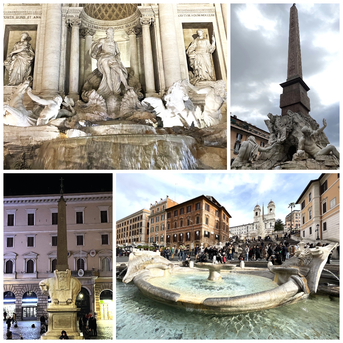 ローマ、トレビの泉、四大河の泉、船の泉、象のオベリスク