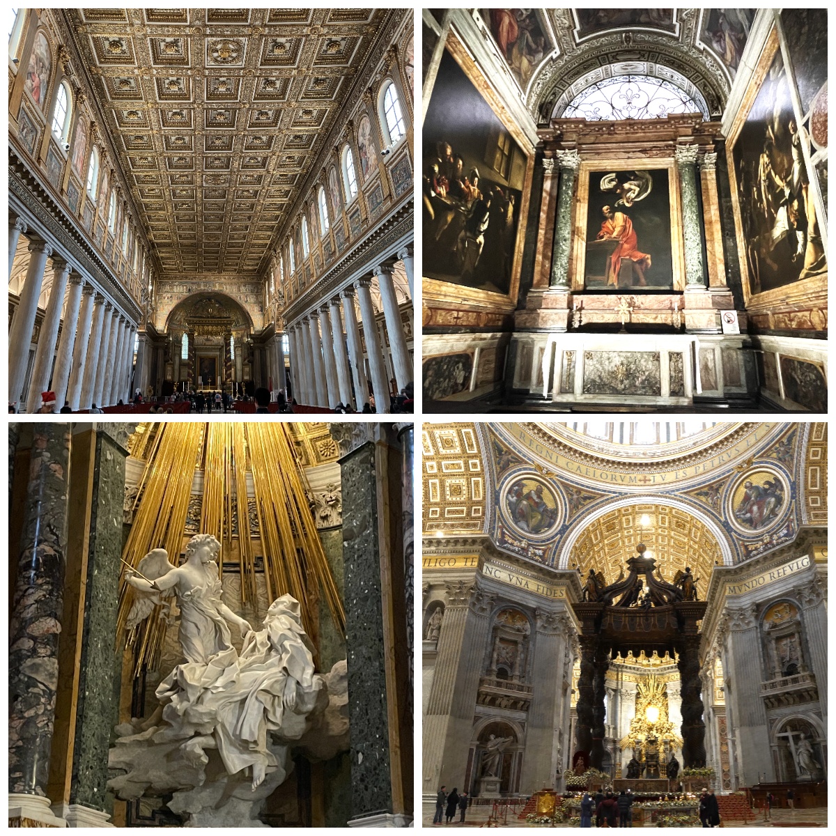 ローマ、サンピエトロ大聖堂の大天蓋、サンタマリアマッジョーレ教会内部、カラバッジョ三部作、ベルニーニの聖テレーザの法悦